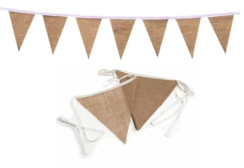 Wimpelkette aus Sackleinen, einfarbig, zum Dekorieren und Bemalen, Party-Banner, DIY-Dekoration, Schild, hängende Girlande, Shabby-Chic-Vintage-Stil, Wimpelkette, dreieckige Wimpel, 3 m Länge