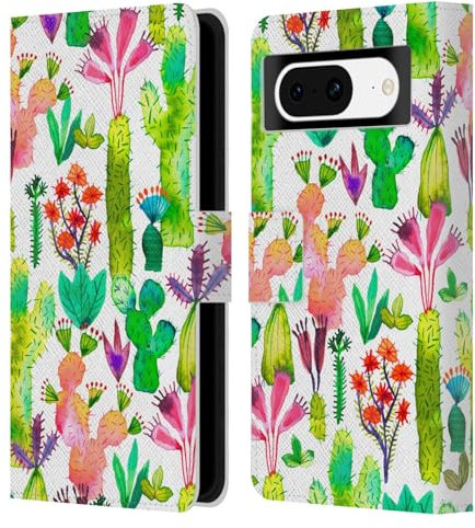 Head Case Designs Officially Licensed Ninola Cacti Garden Summer Patterns Leather Wallet Case Compatible With Google Pixel 8