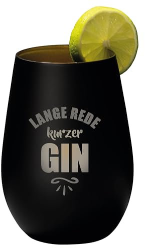 4youDesign Gin Tonic Glas mit Spruch lange Rede, kurzer GIN – Geschenk für Männer, Frauen zum Muttertag oder Vatertag – Tumbler-Party-Glas aus Kristallglas – Schwarz-Gold – 465ml