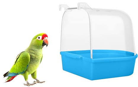 MEISH Bird Bath Tub Pet Bird Bath Box with Hooks Bird Cage Hanging Bathtub Bird Cage Accessory Supplies for Parrot Canary Budgies (Dark blue)