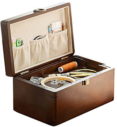 Nähkästchen aus Holz mit Flanellfutter, doppelter Platz für Damen, Herren, Erwachsene, Mädchen, Kinder, Anfänger, universelles Nähset-Zubehör (Farbe: Gelb, Größe: 26 x 17 x 15 cm)