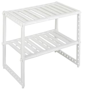 DAMDAM GO Estantería para Bajo Fregadero 2 Niveles, Acero Inoxidable y Plástico Regulable, Extensible Multifunción Ajustable, para Cocina y Baño