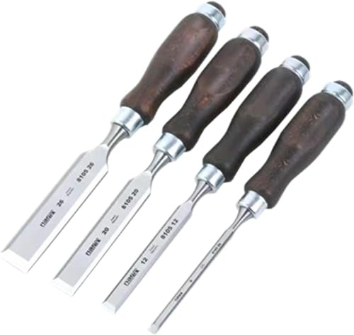 Set di 4 scalpelli per legno per la lavorazione del legno, scalpello per intaglio del legno con bordo smussato, estremità a martello al cromo vanadio, 6/12/20/26 mm, robusto scalpello da falegname,