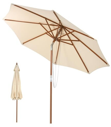 RELAX4LIFE Ombrellone da Giardino 3M, Ombrellone Parasole da Esterno con 8 Stecche in Bambù e Tessuto Impermeabile, Inclinazione Regolabile, per Giardino/Spiaggia/Balcone (Beige, Ø3x2,5M)