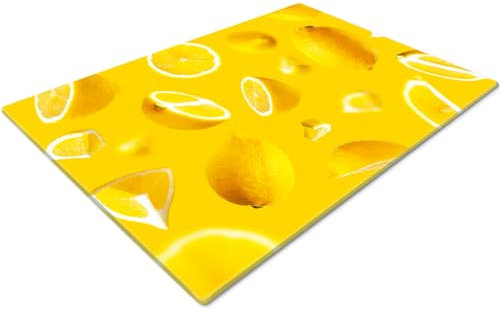 Glass Chopping Board 50 x 40 | Kitchen Worktop Protector | Multifunctional Cutting Board | Work Top Savers | Kitchen Accessories | Extra Large | Lemons Closeup