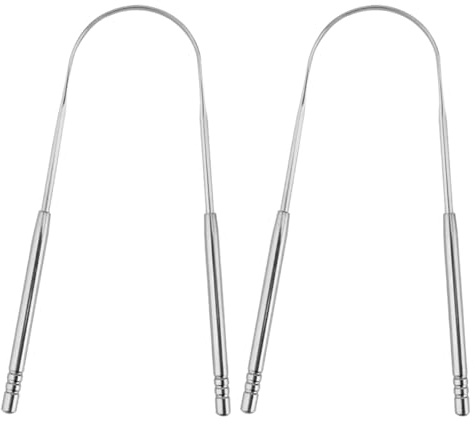 Tongue Scraper Stainless Steel, 2PCS Tongue Scraper for Adults, Stainless Steel Metal Tongue Scraper, Easy to Use Tongue Cleaner for Hygiene and Self Care, Fresh Breath Restored Taste U Shape