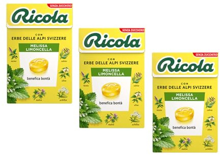 Ricola® | Melissa Limoncella | Dulces Hierbas Suizas Refrescantes | Dulces Dulces Sin Azúcar - 3 Estuches (150 Gr)