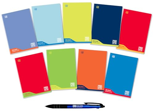 Blasetti - 6 Maxi quaderni DIDATTICI One Color + Penna Multicolore One Color. Carta da 100gr, 72 facciate più risguardo, Jolly Page, ideali per disgrafia, pacco con colori assortititi - Quadretti 0Q+