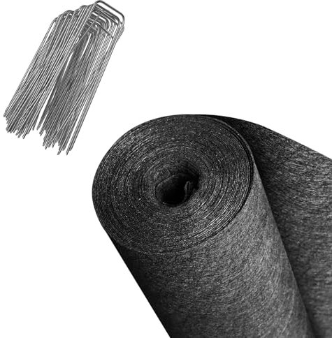 Malla Antihierbas Tela Barrera Contra Malas Hierbas con 100 Grapas en Forma de U, Tela Geotextil de Entrada para Proyectos de Construcción, Tela de Drenaje Francés Permeable Al Agua(1m(3.2ft)x10m(32.8