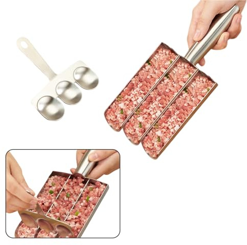 YYUEZHI Macchina per Polpette Tripla Cucchiaio per Polpette Acciaio Inox Meatball Maker Polpette Stampo Acciaio Inossidabile, Antiaderente da Utilizzare in Cucina per La Preparazione delle Polpette