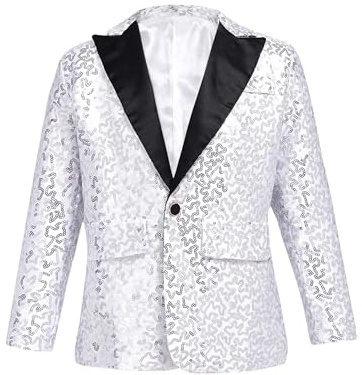 HULIJA Bambino Ragazzi Blazer Giacca da Elegante con Paillettes Cappotto in Paillettes Formale Costume da Comunione Festa Partito Top Formale Battesimo Argento 15-16 Anni