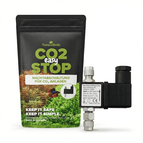 NatureHolic Co2 Easy Stop | Magnetventil für CO2 Nachtabschaltung | Sehr leises, stromsparendes & leistungsstarkes Magnetventil für CO2 Anlage im Aquarium | 1,5m Kabel | für CO2 Schlauch 4/6 mm