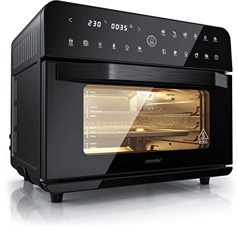 Arendo - Minibackofen 25l - Heißluftfritteuse 25 Liter Edelstahl - Multifunktionsofen - mini Backofen Airfreyer XXL - Aerofryer - 1800 Watt - Inkl. Backblech, Dörrblech, Ofenrost, Frittierkorb