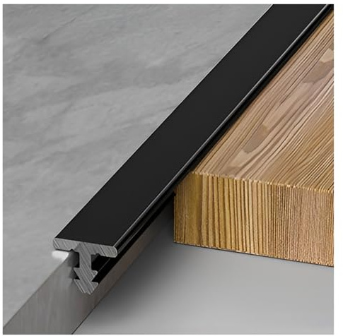 3er-Pack T-Formleisten-Fußböden Abdeckleisten 10 Ft, Boden Übergang Streifen Aus Aluminium Für Unebene Böden, Leicht Zu Reinigende Bodenkanten-Zierleiste(Black,0.6CM*3.0M)