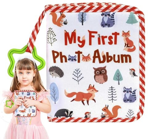 Kinder-Fotoalbum, Stoff-Bilderalbum für Kleinkinder, Fotoalbum mit Cartoon-Tier-Muster, Erinnerungsfotoalbum für das erste Jahr, Baby-Bilder-Andenkenbuch, Bilder-Organizer, Baby-Erinnerungsb