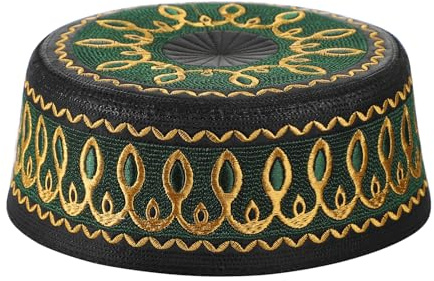 XGOPTS Muslimische Kufi-Hüte für Männer Gebetsmütze Islam für Herren Islam Gebet Kopfbedeckung Taqiya, Takke Mützen Islamische Geschenke (Kopfumfang 59 cm Blau und Gelb)