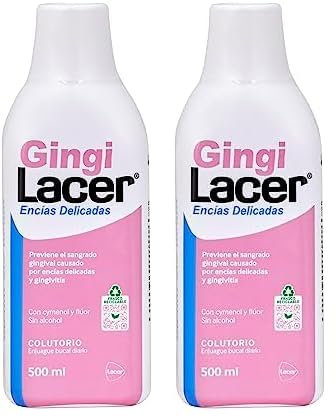 LACER GINGI - Colutorio 500ml, Enjuague Bucal Diario, Reduce el Sangrado Gingival, óptimo para Gengivitis y la Periodontitis, Sabor a Menta, Con Fluor, Antibacteriano y Anticaries (Paquete de 2)