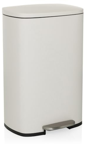 hjh OFFICE Mülleimer 50L, Treteimer mit Deckel, Softclose CLEAN XV Stahl Abfalleimer mit Inneneimer, für Küche, Büro, Beige, 64x30x42,5 cm