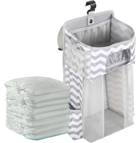 Organizador de cuna colgante para cuna – Organizador de pañales colgante, organizador de pañales para cambiador y cuna, almacenamiento de pañales para cuna, organizador de pañales colgante, organizado