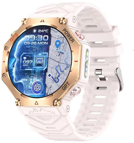 Smartwatch mit GPS Navigation Herren Damen Militär Uhr Sportuhren Höhenmesser Kompass Barometer Outdoor GPS Tracker Wandern robust Telefonfunktion Gesundheitsuhr Blutdruck Laufuhr Military Watch