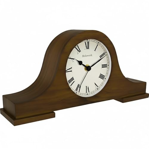 Träverk trä vintage rustik retro design bordsklocka brun traditionell bordsklocka elegant trä bordsklocka utan tickande tysta romerska siffror kaminklocka vardagsrum kök stativ brun