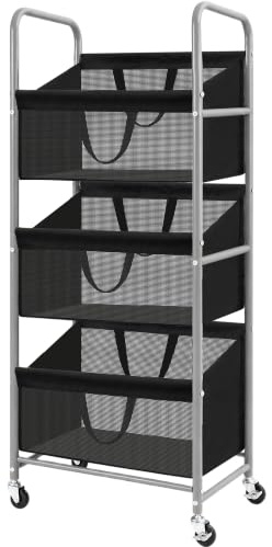 STO STO 3-Tier Vertical Rolling Laundry Hamper, Removable Bags, Black Mesh