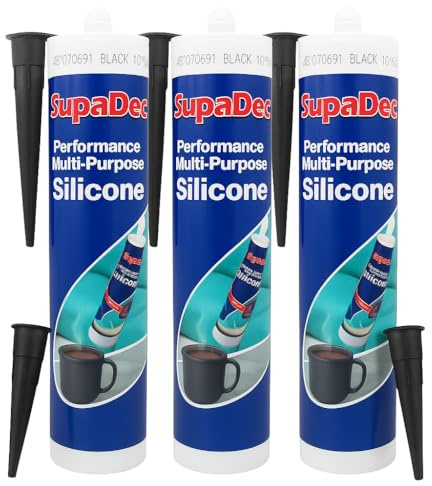 Supadec Silicone Sealant Black 300ml – Pack of 3 | Waterproof Multi-Purpose Silicone for Bathrooms, Kitchens, Windows & Gaps | Easy Application, Long-Lasting Seal