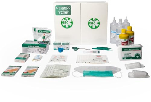 REMEDIA ONE Cassetta Pronto Soccorso Aziende Allegato 1, 2 Ante | Kit Pronto Soccorso Medico Completo Professionale, 2 Ripiani Interni
