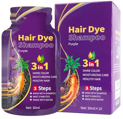 Champú natural de tres en uno para teñir el cabello, champú de teñido rápido instantáneo, 1.tinte para el cabello universal para hombres y mujeres, 10 pcs, un total de 300ml. (púrpura)