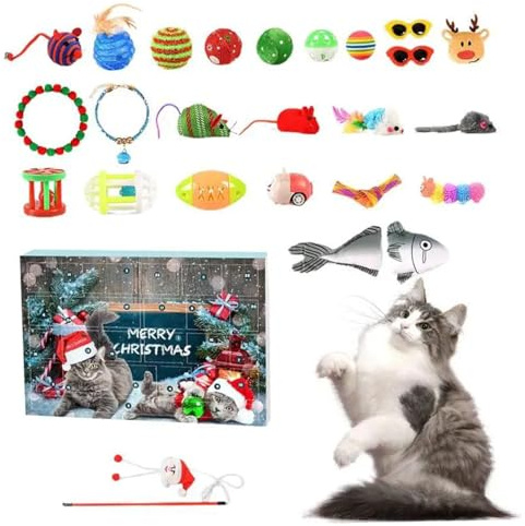 Hbbgdiy Weihnachtsab Adventskalender 2024 24 Tage Interaktive Katzenspielzeug Countdown -Kalender Sortierte Katzenspielzeug Weihnachtsfest für Liebhaber Haustier Advent