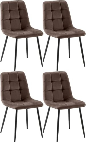 CLP Set di 4 sedie da Pranzo in Velluto Asti, sedie da Cucina Imbottite, sedie da Sala da Pranzo con Schienale, carico Max 150 kg, Colore:Marrone
