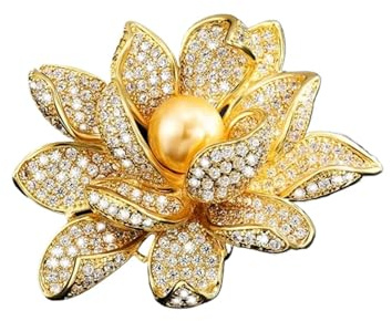 Frauen Elegante Lotus Voller Kristall Perle Blume Abzeichen Pins Dame Anzug Büro Broschen Corsage(Gold)