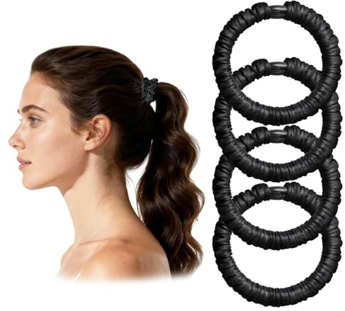 Qufiiry Scrunchies, 4er-Set Haargummis Seide Satin Scrunchy, 19 Momme Schwarz Seiden Scrunchies, Pferdeschwanzhalter, Schützt das Haar, Vielseitiges Haar-Accessoire