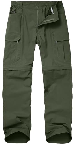 Faysfad Walking Hiking Trousers Mens, Safari Zip Off Waterproof Quick Dry Lightweight Breathable Convertible Cargo Work Pants for Outdoor Camping Fishing Travel(227,Army Green,36)