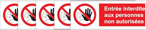 Stickers Entrée Interdite 15x5 cm – Lot de 5 Autocollants
