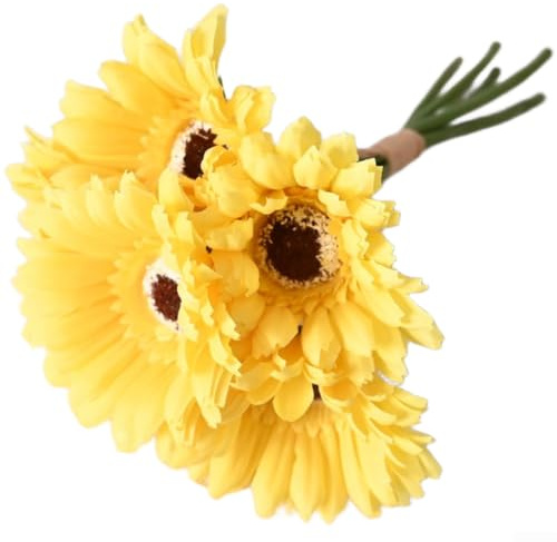 Bouquet di fiori artificiali, confezione da 2 pezzi, girasole, margherite, crisantemo, bouquet di fiori finti per la decorazione di vasi di casa (giallo)