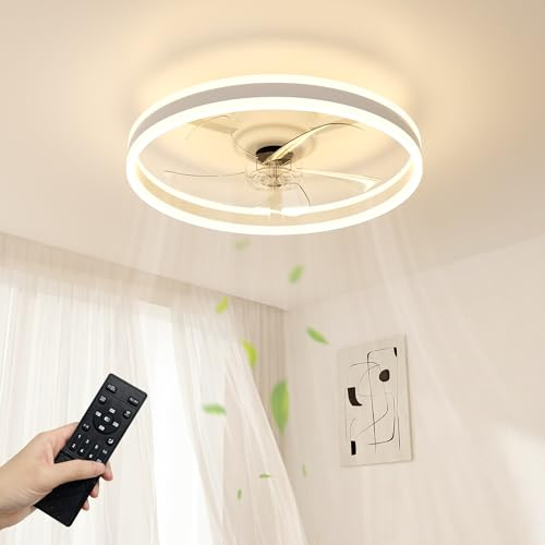 NIORSUN Ceiling Fan with Light, 50CM White Ceiling Fan Light with Remote | 3000K-6500K Dimmable Fan Lights Ceiling for Bedroom,6 Speeds Light Fan Ceiling,Quiet Smart Modern LED Ceiling Fan with Lights