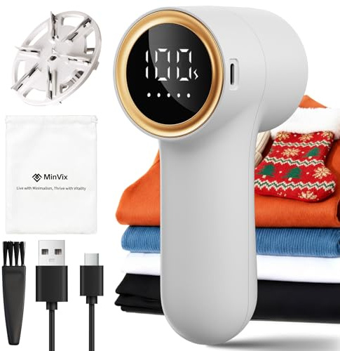 Bobble Remover for Clothes, Rechargeable Lint Remover, Electric Fabric Shaver, Debobbler Clothes Shaver with LED Display & 5 Speeds, Fuzz/Fluff/Pilling Defuzzer for Wool Jumper, Knitwear, Sofa
