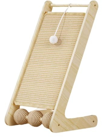 Rascador de Suelo para Gatos en Forma de L, 60x28x33 cm (23.6x11x13 in), Estructura de Madera con Sisal, Poste Rascador con Pelota