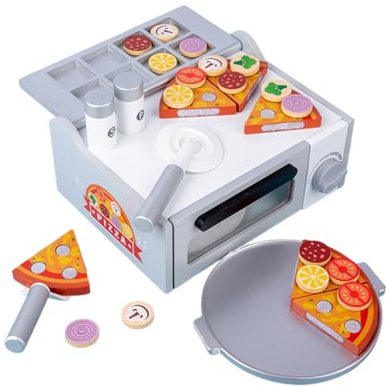 Machen Sie so, als würden Sie im Pizzaofen spielen - Holzspielzeug-Set 25,5 x 19,7 x 11,5 cm, Lernrollenspiele für Kinder, Küchenaktivitäten mit interaktivem Lernen | Kreativer Spaß