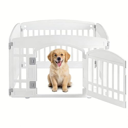 Simple Deluxe 24 4-Panel Dog Playpen, Durable Pet Playpen with Secure Locking Door for Puppies & Small/Medium Dogs, Portable & Foldable Pet Fence, White