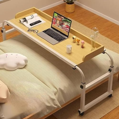 HOLGVE Überbetttisch, Ausziehbarer Betttisch mit Rollen, Höhenverstellbarer Laptop-Tisch für Schlafzimmer, Wohnzimmer Und Krankenhaus(Natural,140x40cm/55.1x15.7in)