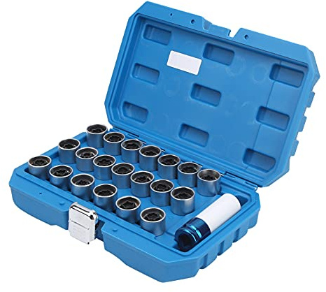 RASTKY 21pcs Anti Thief Wheel Lug Nut Key Stud Remover Tool Kit with CR‑MO Socket and 20 Locking Keys for Vehicle Security and Maintenance