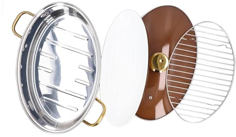 ANKROYU Marmite à vapeur professionnelle en acier inoxydable pour poisson, ovale, robuste, polyvalente, avec couvercle en verre et support de cuisson à la vapeur pour fruits de mer