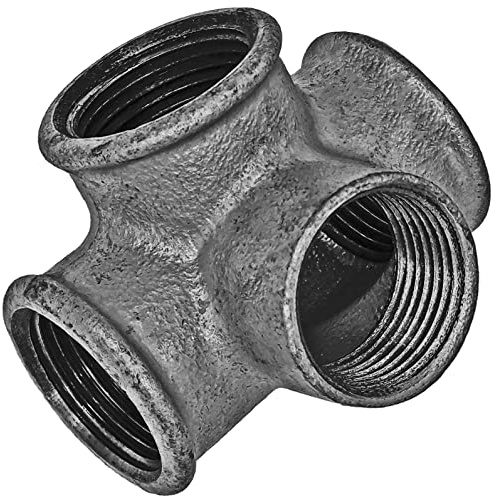 MegaHaustechnik T-Verteiler Eckform 1/2 Zoll IG x IG x IG x IG Gewindefitting aus Temperguß verzinkt Nr.223 mit Innengewinde-Innendurchmesser 19mm DN15 Rohr Eckstück