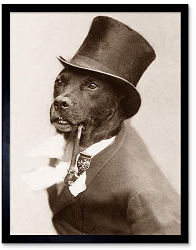 Wee Blue Coo Benque Kindermann Dog Smoking Pipe Art Print Framed Poster Wall Decor 12x16 inch