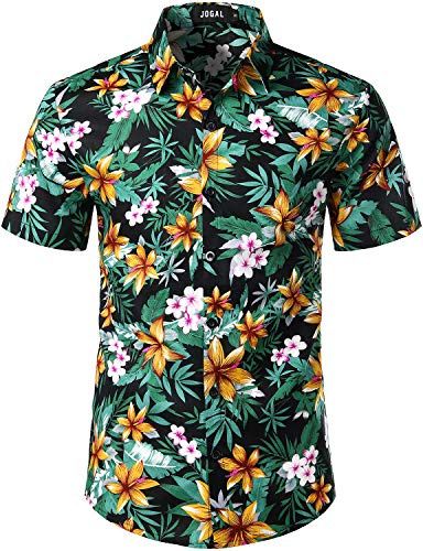 JOGAL Camicia hawaiana in cotone a maniche corte da uomo, S