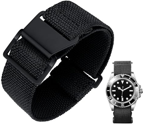 BINLUN Elastisch Nylon Uhrenarmband 18mm 20mm 22mm Parachute Marinetaucher Fabric Stoff-Armbänder Militär Ersatzband für Uhr Damen&Herren - Upgrade Hakenverschluss(Schwarz, Schwarze Schnalle,20mm)