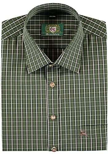 OS Trachten Herren Hemd Langarm Jagdhemd mit Liegekragen Ratyp, Größe:43/44, Farbe:Oliv