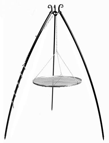 JS Garten Deko Schwenkgrill H 200 cm mit Grillrost Ø 70 cm aus Edelstahl Dreibein Grill Tripod Grillständer CookKing